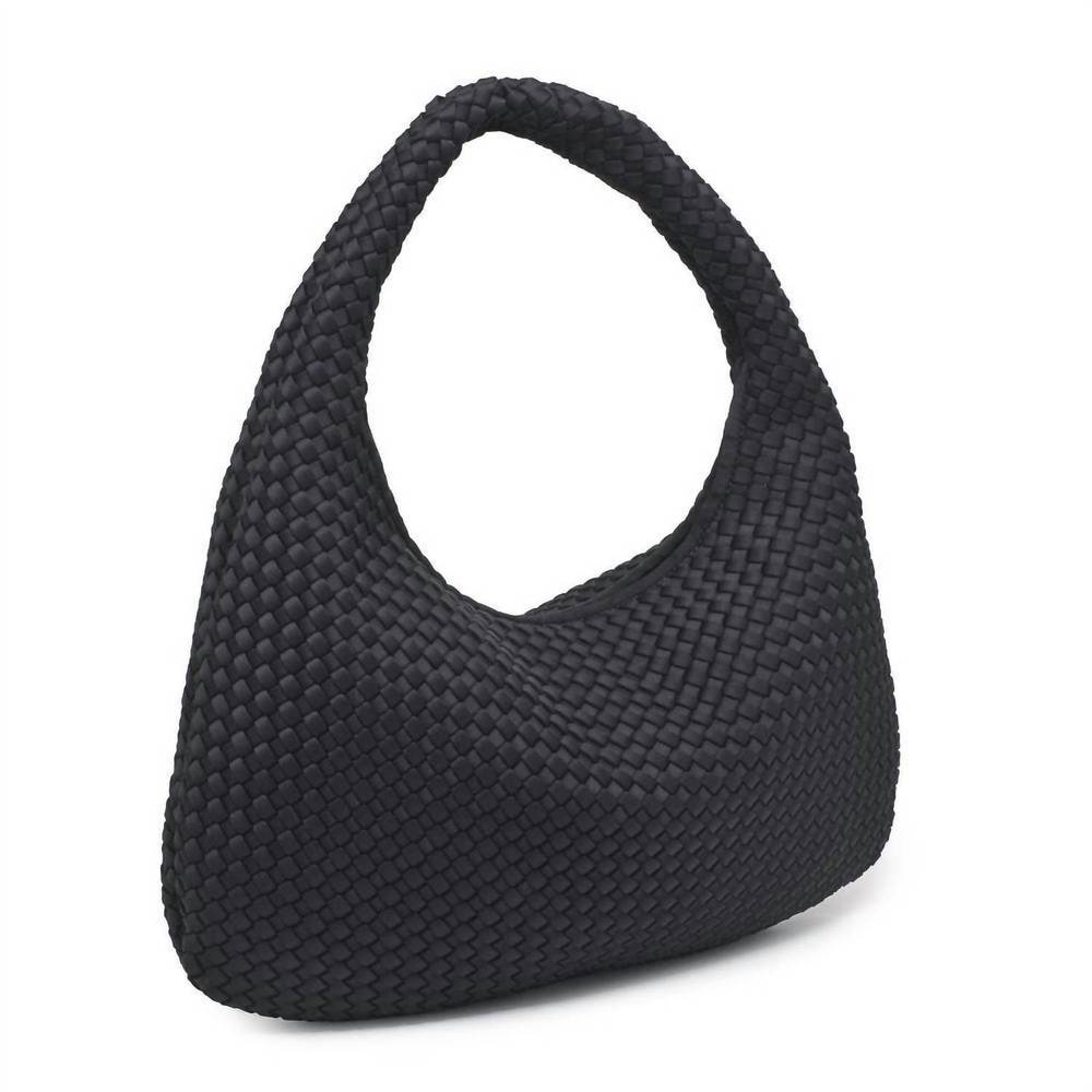Woven Hobo Shoulder Bag in Black